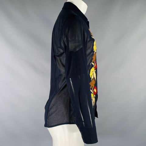 DRIES VAN NOTEN Size M Black Multi Color Embroidery Cotton Long Sleeve Shirt