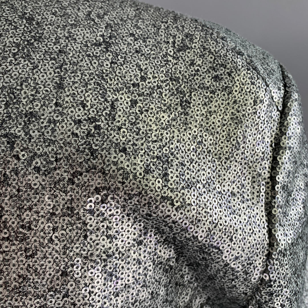 DONNA KARAN Size 6 Grey Silver Sequin Polyester Viscose Jacket