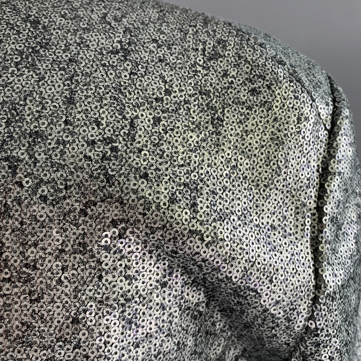 DONNA KARAN Size 6 Grey Silver Sequin Polyester Viscose Jacket