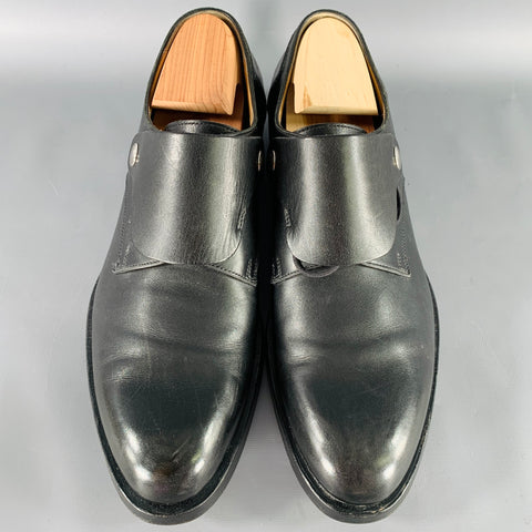 HERMES Size 10 Black Leather Monk Strap Lace-Up Shoes