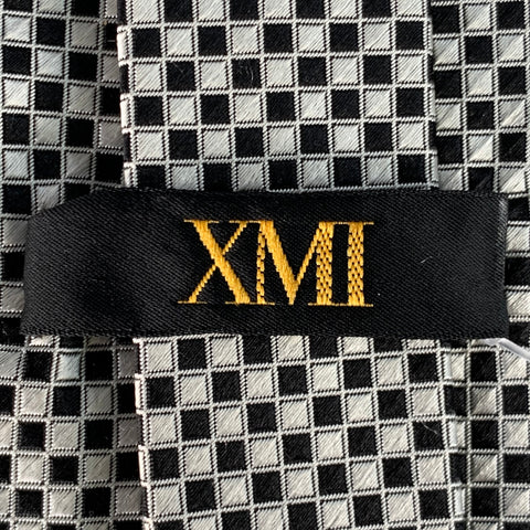 XMI Black Silver Checkered Silk Tie