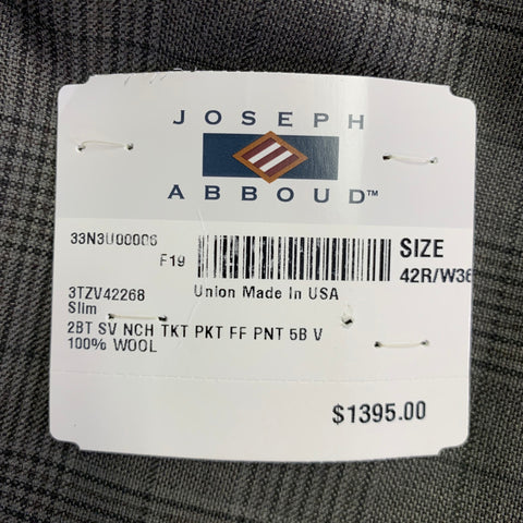JOSEPH ABBOUD Size 42 Green Charcoal Grey Glenplaid Wool Suit