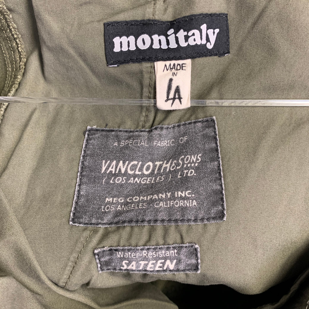 MONITALY Size 34 Green Olive Cotton Sateen Pleated Casual Pants