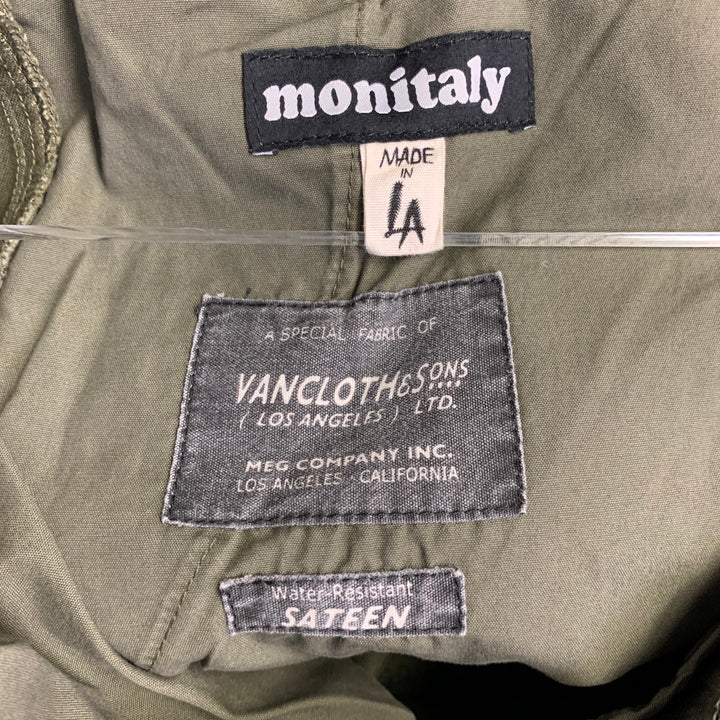 MONITALY Size 34 Green Olive Cotton Sateen Pleated Casual Pants