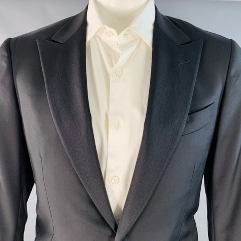 ISAIA Size 42 Regular Black Wool Satin Peak Lapel Tuxedo