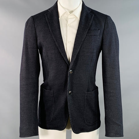 ARMANI COLLEZIONI Size 40 Black Blue Textured Wool Blend Sport Coat