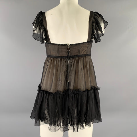 DOLCE & GABBANA Size 2 Black Nude Silk Empire Waist Dress Top