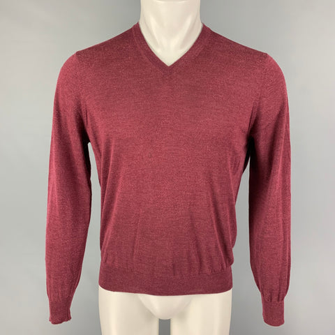 BRUNELLO CUCINELLI Size S Burgundy Cashmere Silk V-Neck Sweater