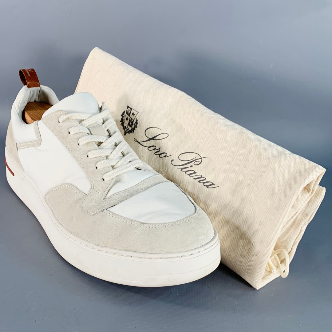 LORO PIANA Size 12 Newport Walk White Grey Nylon Suede Low Top Sneakers