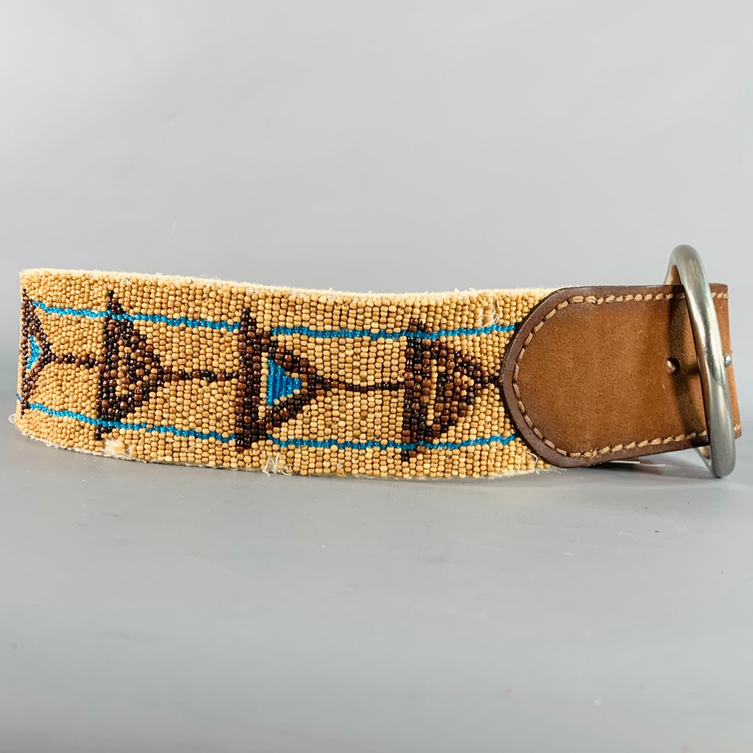 RALPH LAUREN Size M Beige Turquoise Brown Leather Beaded Belt