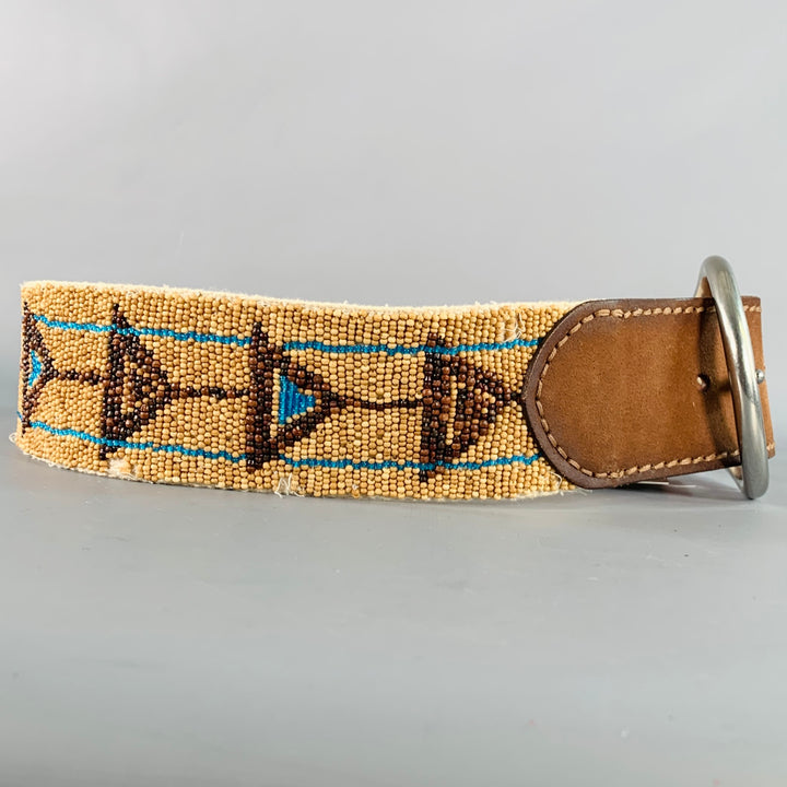 RALPH LAUREN Size M Beige Turquoise Brown Leather Beaded Belt