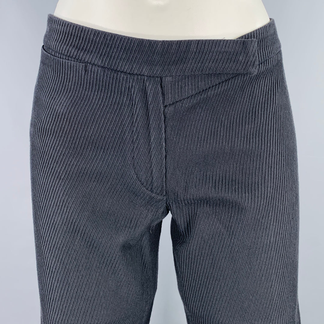 ANN DEMEULEMEESTER Size 6 Black Cotton Textured Flat Front Casual Pants