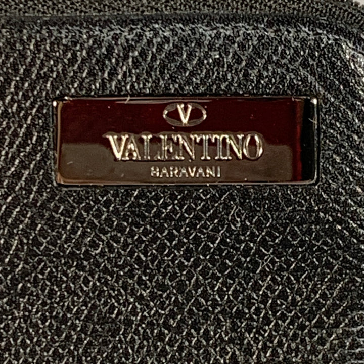 VALENTINO One Size Black Silver Pebble Grain Zip Around Keychain Wallet