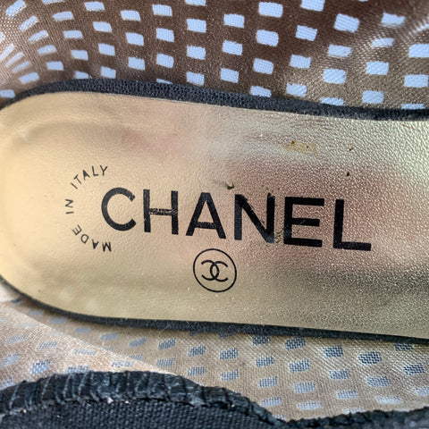 CHANEL Size 10 Gold Black Mesh Textured Ballet Flats