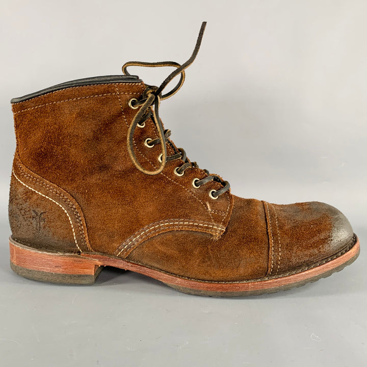 FRYE Size 10.5 Brown Roughout Leather Lace-Up Boots