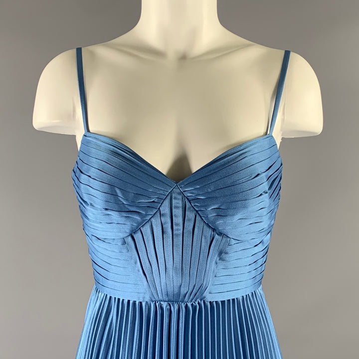THEIA Size 2 Light Blue Polyester Pleated Spaghetti Straps Mid-Calf Dress