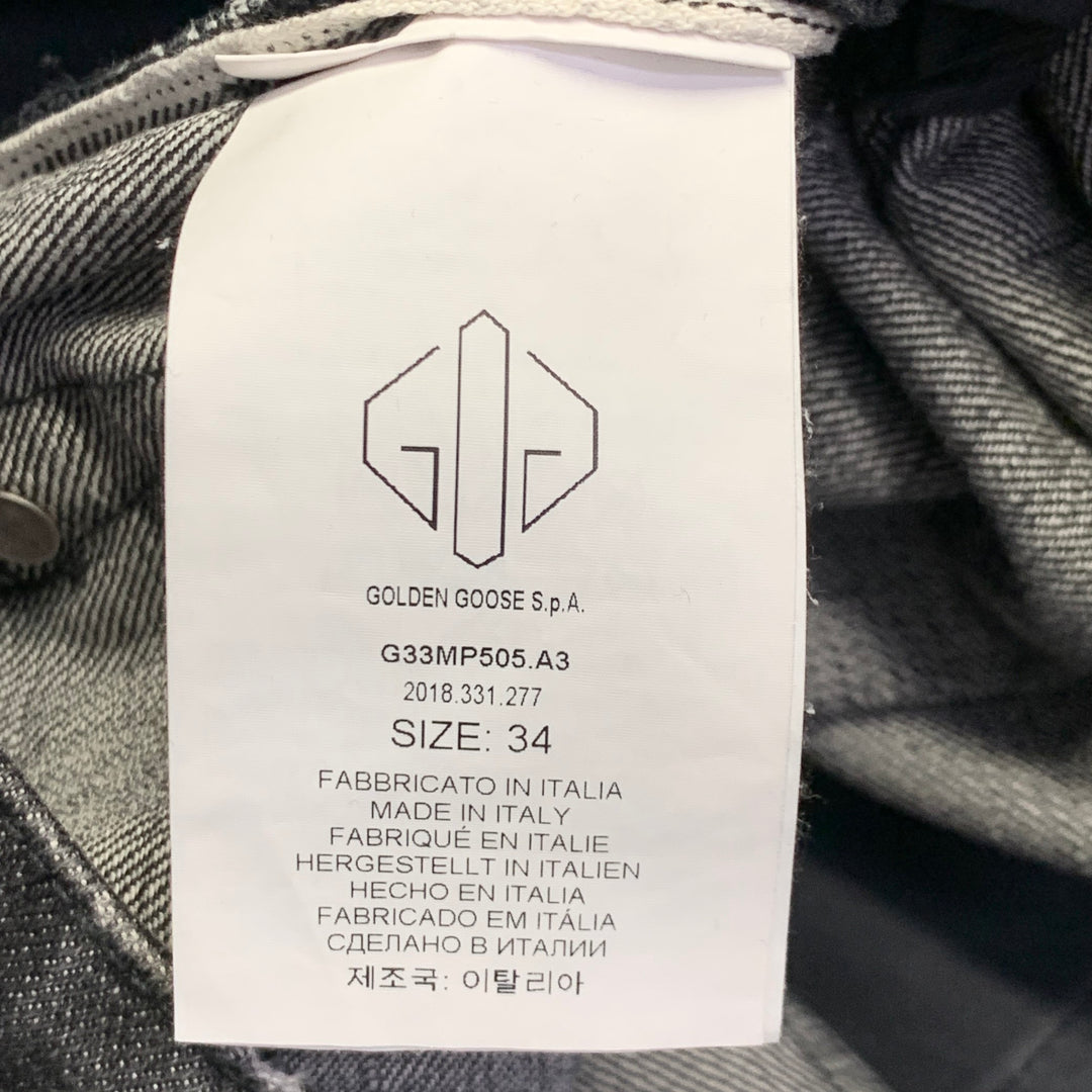 GOLDEN GOOSE Size 34 Black Washed Selvedge Denim Tapered Distressed Jeans