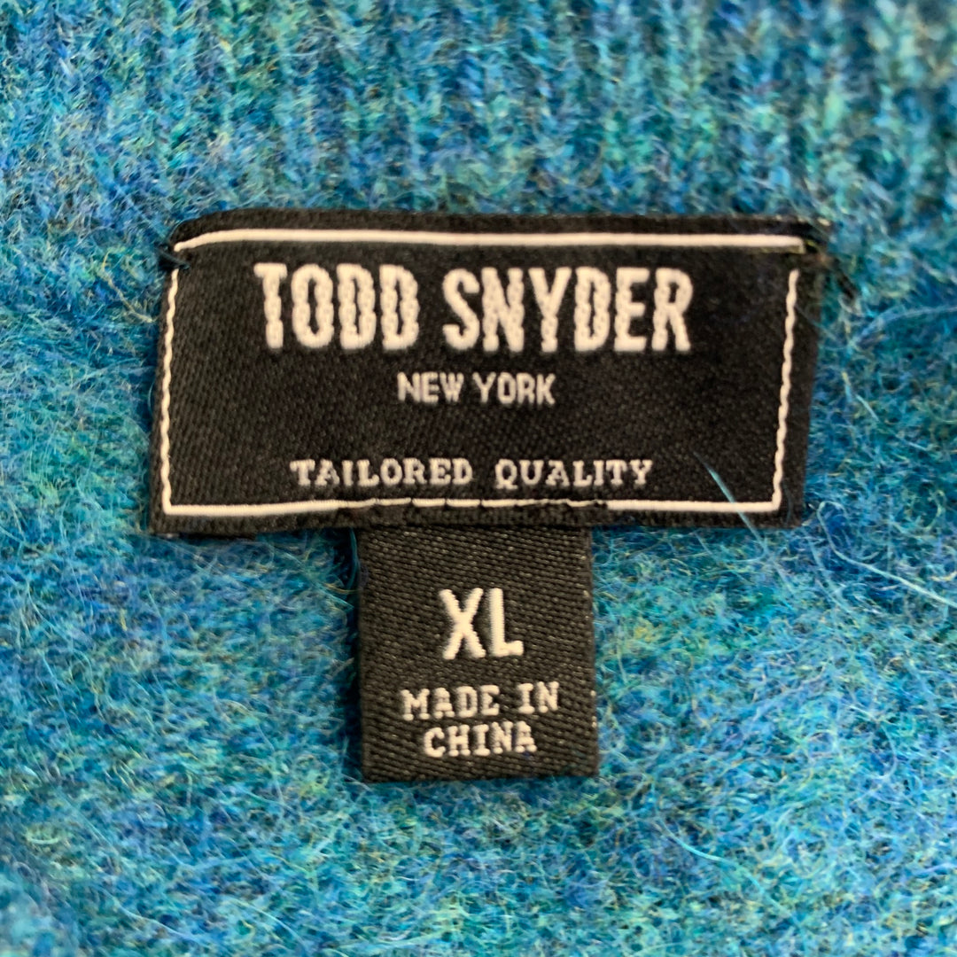 TODD SNYDER Size XL Blue Light Blue Stripe Wool Blend Crew Neck Sweater