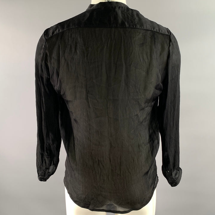 SAINT LAURENT Size S Black Sheer Band Collar Popover Shirt