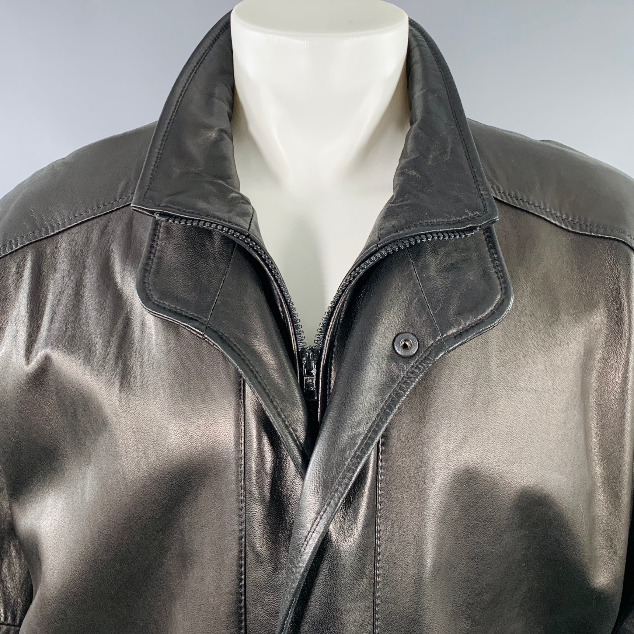 REMY LEATHER Size 40 Black Leather Zip Buttons Blouson Jacket