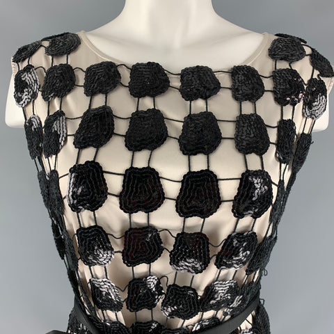 EMPORIO ARMANI Talla 4 Vestido de cóctel sin mangas con lentejuelas de poliéster color crema negro