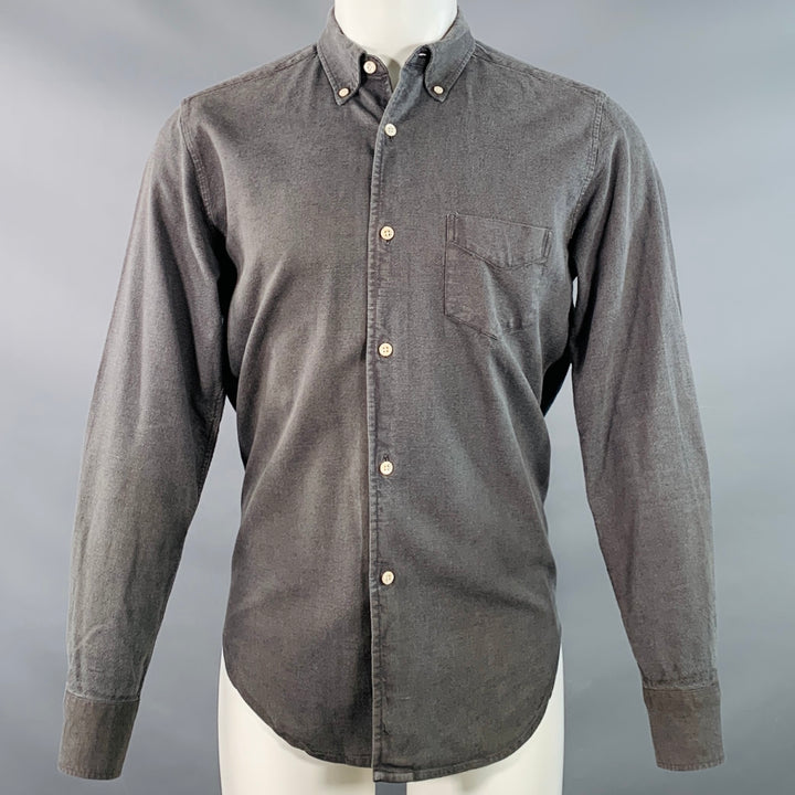 OUR LEGACY Size M Grey Charcoal Linen Cotton One Pocket Long Sleeve Shirt