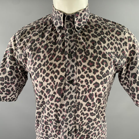MARC JACOBS Size XS Grey Black Purple Animal Print Cotton Short Sleeve Shirt
