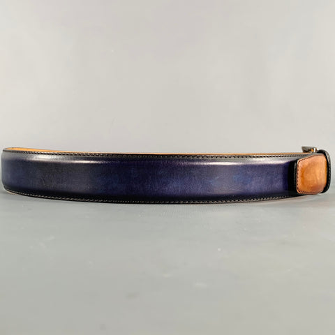 SAKS FIFTH AVENUE MAGNANNI Size 36 Navy Tan Two Tone Leather Belt