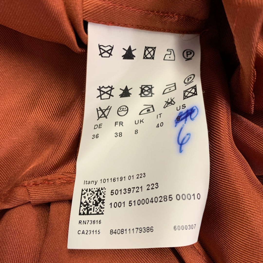 HUGO BOSS Size 4 Brown Copper Silk Ruffled Short Sleeve Blouse