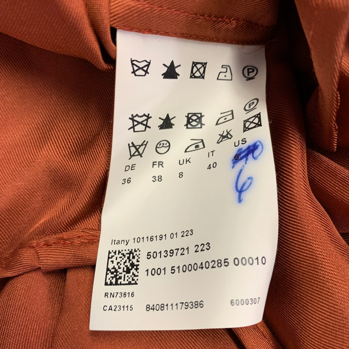 HUGO BOSS Size 4 Brown Copper Silk Ruffled Short Sleeve Blouse