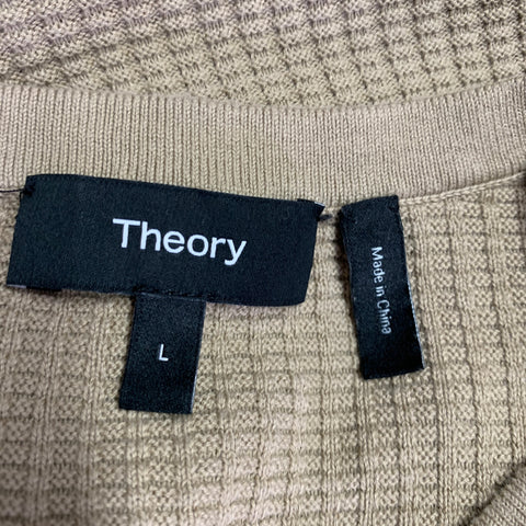 THEORY Size L -Gades- Tan Waffle Knit Cotton Blend Crew Neck T-shirt