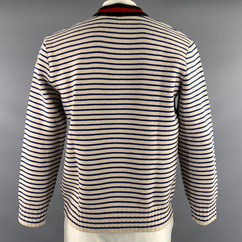 MONCLER Size L Cream Multi Color Knit Wool Mock Neck Sweater