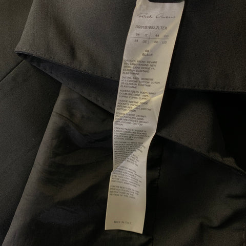 RICK OWENS Size 44 Black Wool  Elastane Notch Lapel Coat