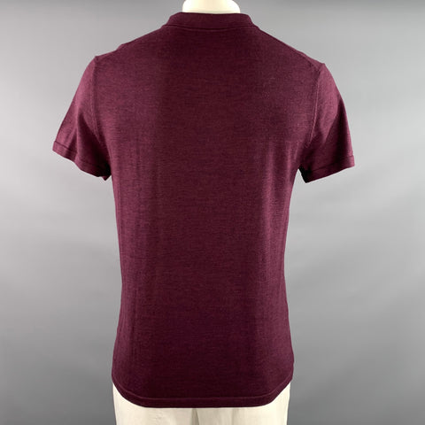 JOHN HENRIC Size L Burgundy Knitted Wool Buttoned Polo