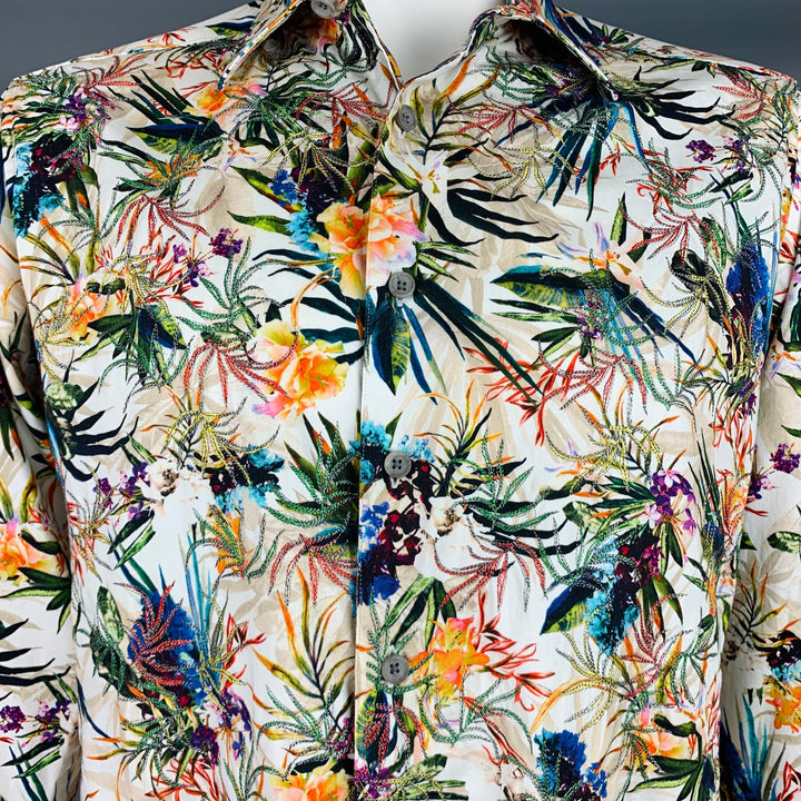 ROBERT GRAHAM Talla L Camisa de manga larga con botones de algodón con estampado multicolor blanco