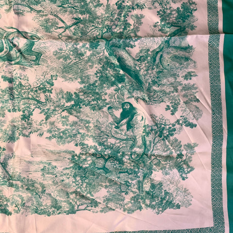 CHRISTIAN DIOR Teal Ivory Landscape Silk Scarves