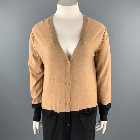 SONIA RYKIEL Talla L Cárdigan de lana de punto color block negro / beige