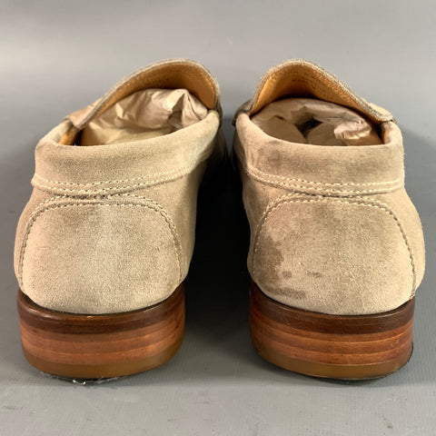 COACH Size 9 Beige Cream Stripe Suede Contrast Stitch Loafers
