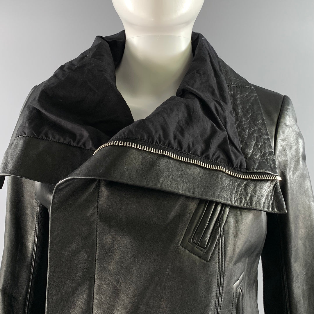 RICK OWENS Size 10 Black Leather Crackled Moto Racer Jacket