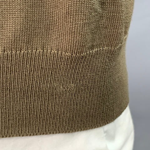 ERMENEGILDO ZEGNA Size L Khaki Wool Long Sleeve Polo Pullover