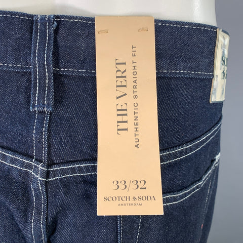 SCOTCH AND SODA Size 33 The Vert Blue Indigo Contrast Stitch Organic Cotton Jeans