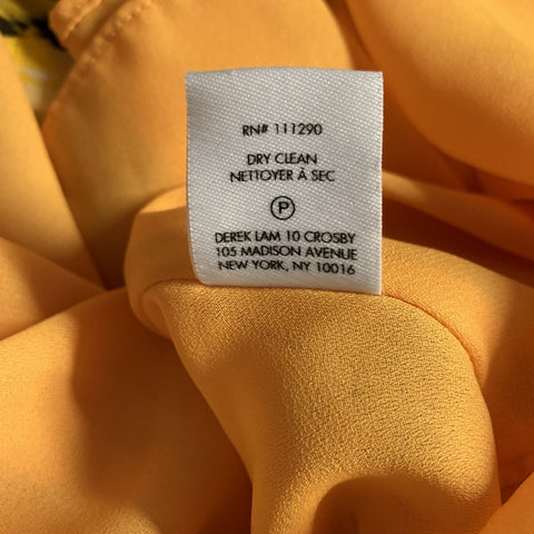 DEREK LAM Size 12 Yellow White Viscose Abstract V Neck Long Dress