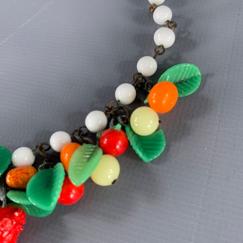 MIRIAM HASKELL 1920s White Multi Color Fruit Beaded Art Deco Choker Necklace