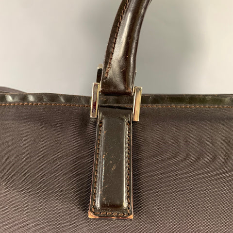GUCCI Brown Leather Trim Nylon Weekender Bags & Leather Goods