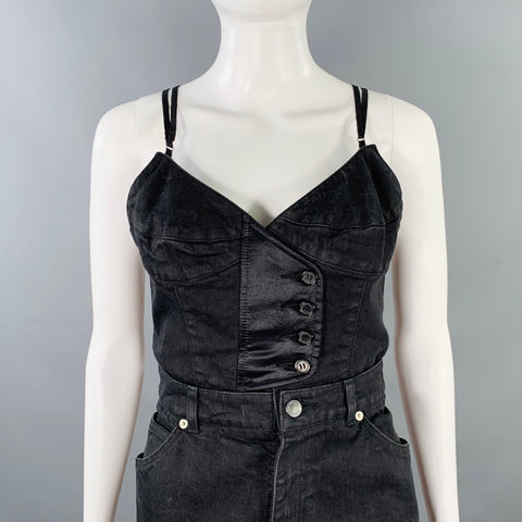 CHRISTIAN DADA Size 4 Black Cotton Blend Deconstructed Denim Raw Edge Midi Dress