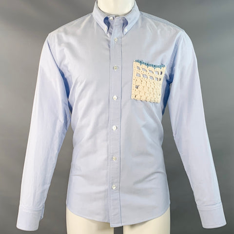 VISVIM Size M Blue Cream Contrast Trim Cotton One Pocket Long Sleeve Shirt