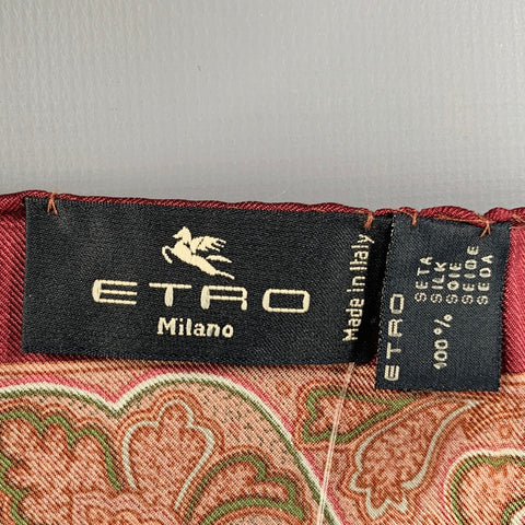 ETRO Burgundy Olive Paisley Silk Pocket Square