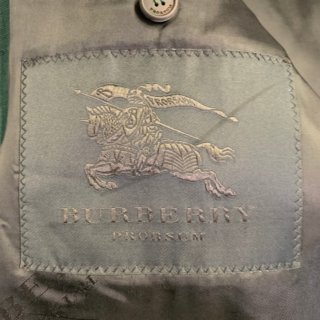 BURBERRY PRORSUM SS15 Size 44 Green Linen Double Breasted Coat