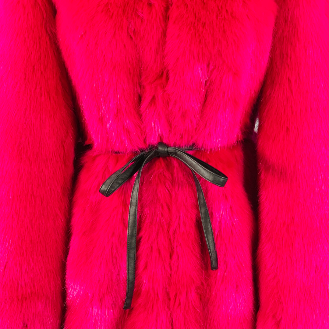 CINQ a' SEPT Size XS Fuchsia Pink Black Faux Fur Belted Coat