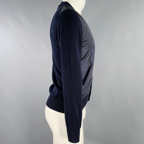 MONCLER Size M Navy Mixed Fabrics Cotton V-Neck Cardigan